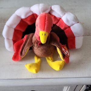 Ty Beanie Baby "Gobbles" Plush Turkey Toy - Red, Brown, Yellow